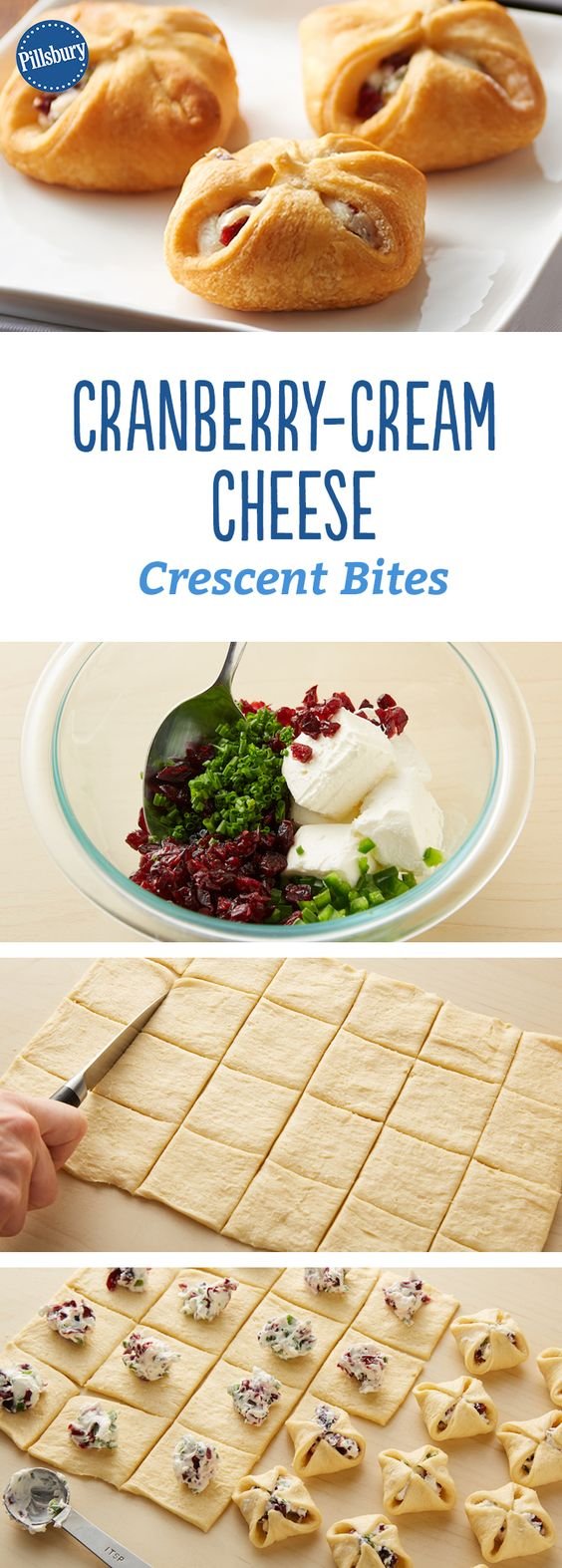 Cranberry-Cream Cheese Crescent Bites: These one-bite cranberry and jalapeño-cream cheese crescent appetizers are easy to make and sure to be a "wow" with your guests.: 
