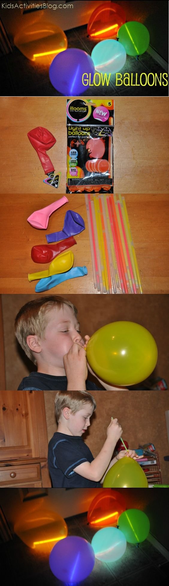 Break small glow sticks, put one in a balloon and voilà!  You have a glow-in-the-dark balloon!: 