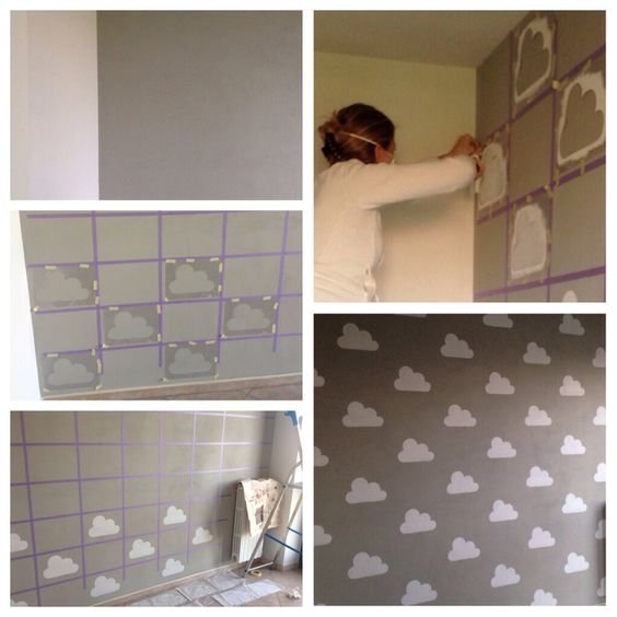 #Cloud #grey #nursery #stencil: 